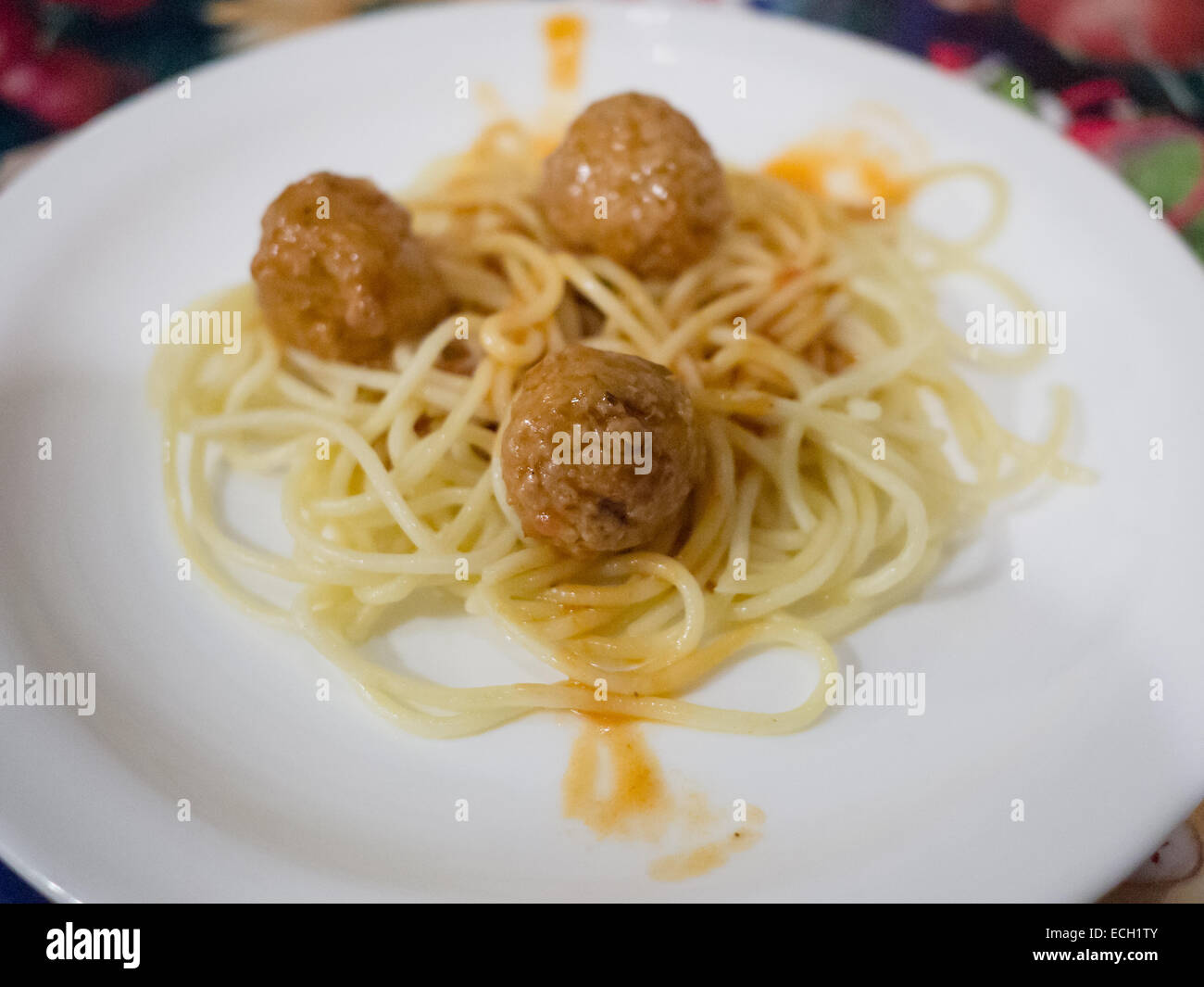 italian food meat ball spaghetti Stock Photo
