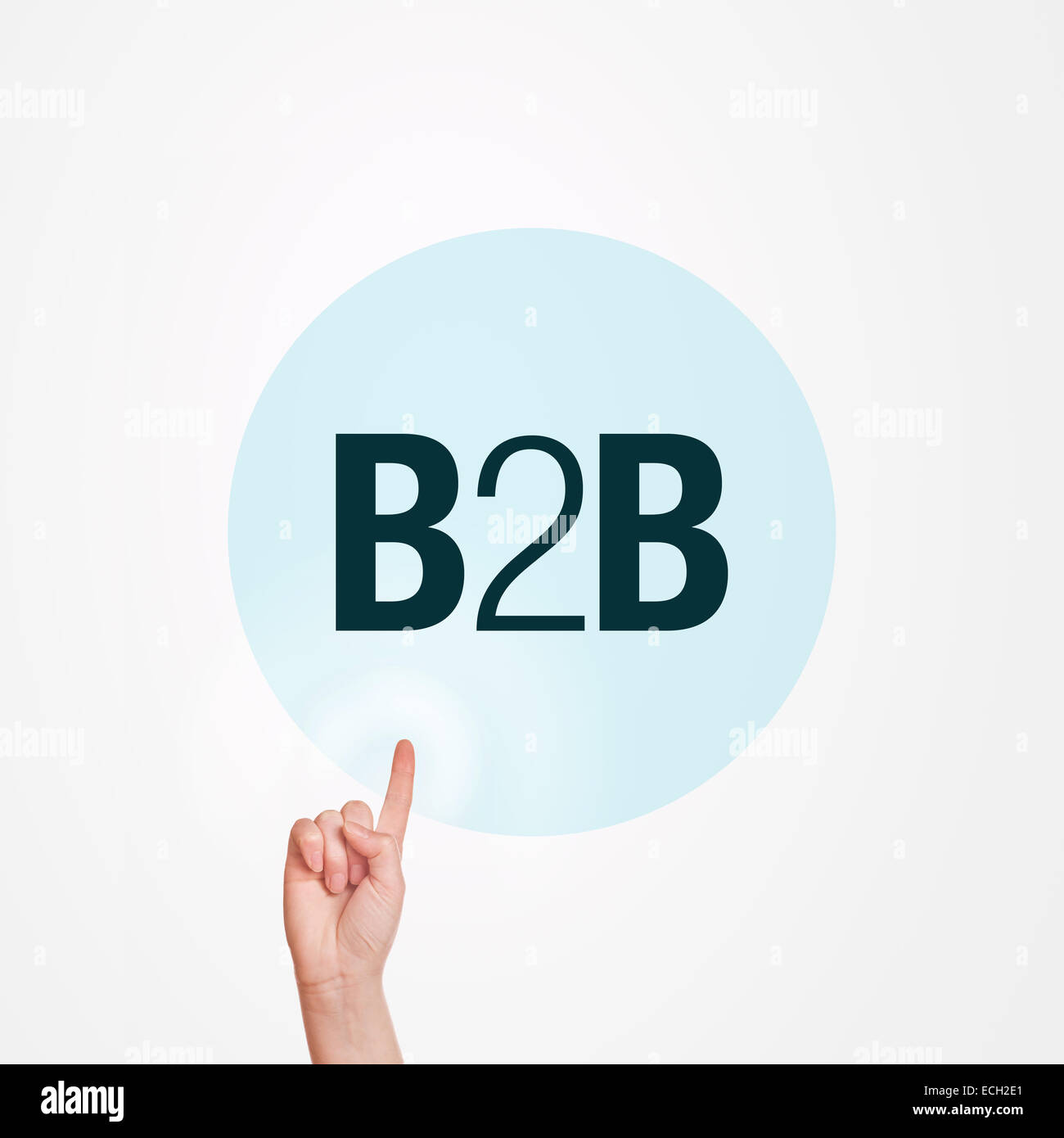 B2B, Business To Business Concept with finger on touch screen selection menu. Stock Photo