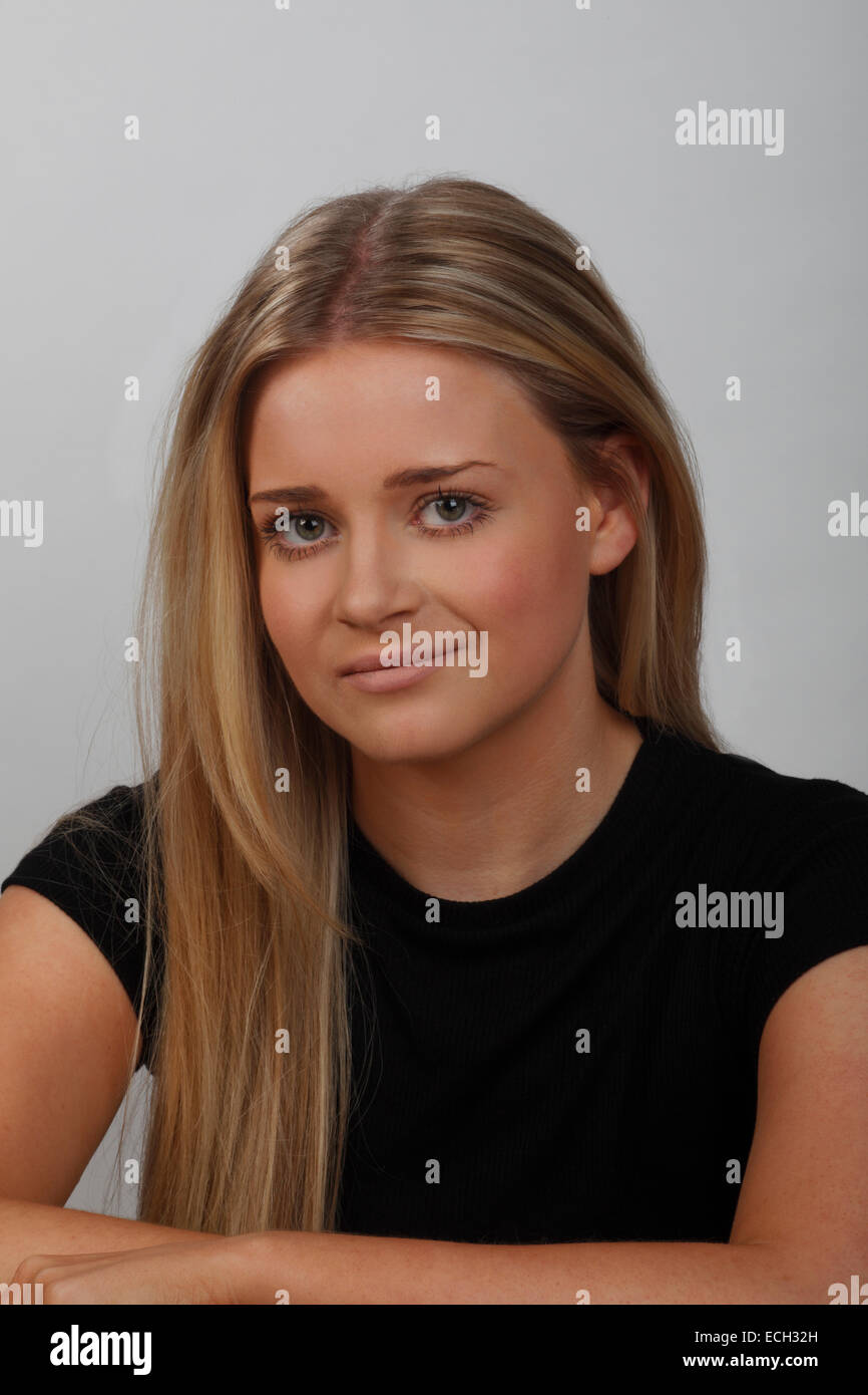 Top view on the nifty blond lady with perfect breast in the pink camisole  Stock Photo - Alamy