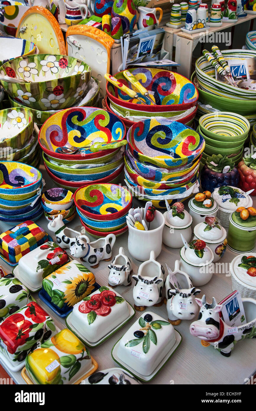 Colorful earthenware dishes, Auer Dult, Munich, Upper Bavaria, Bavaria,  Germany Stock Photo - Alamy