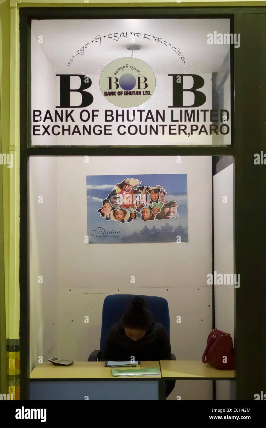 Exchange counter in Paro airport Bhutan Stock Photo