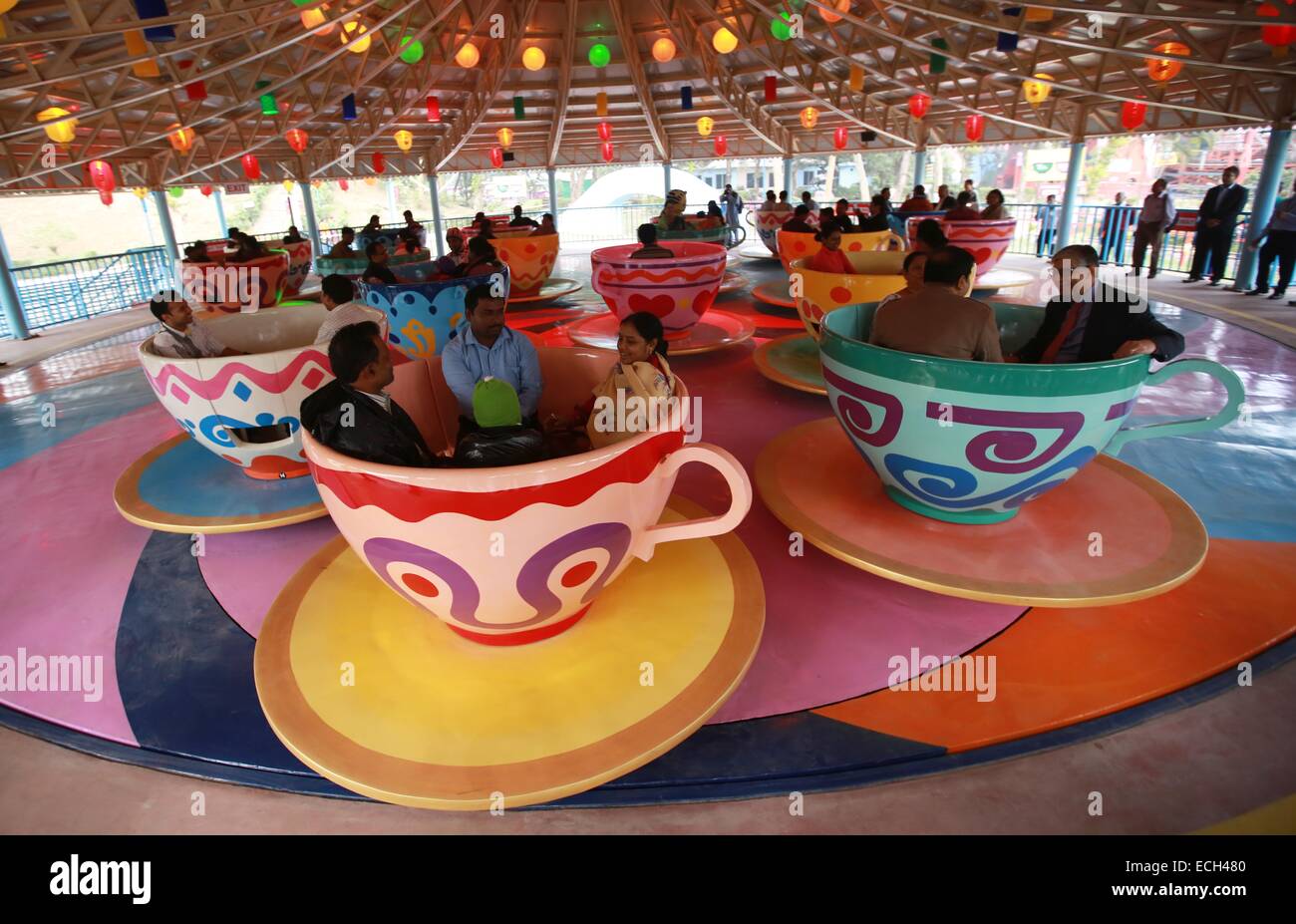 Crazy Tea Party Ride being started at Nicco Park in Kolkata. Children with their parents enjoy