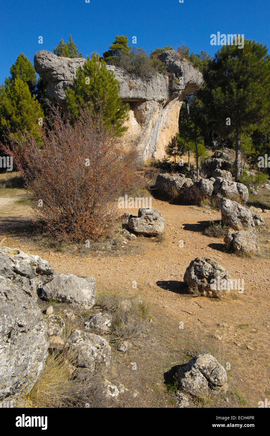 Rock formations at the Enchanted City, La Ciudad Encantada, Cuenca province, Castilla-La Mancha, Spain, Europe Stock Photo