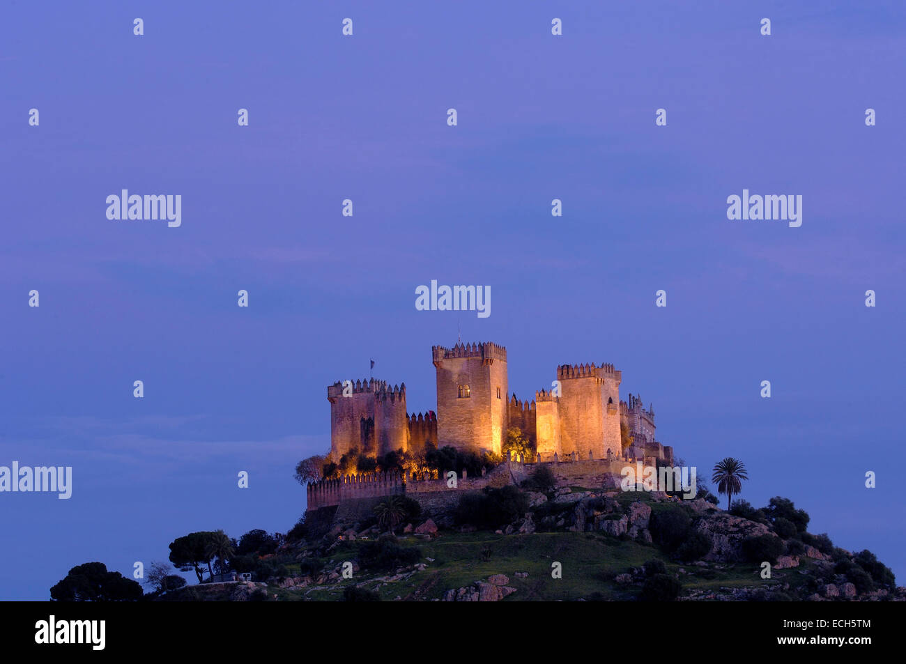 Castle of Almodóvar del Río at dusk, Córdoba province, Andalusia, Spain, Europe Stock Photo
