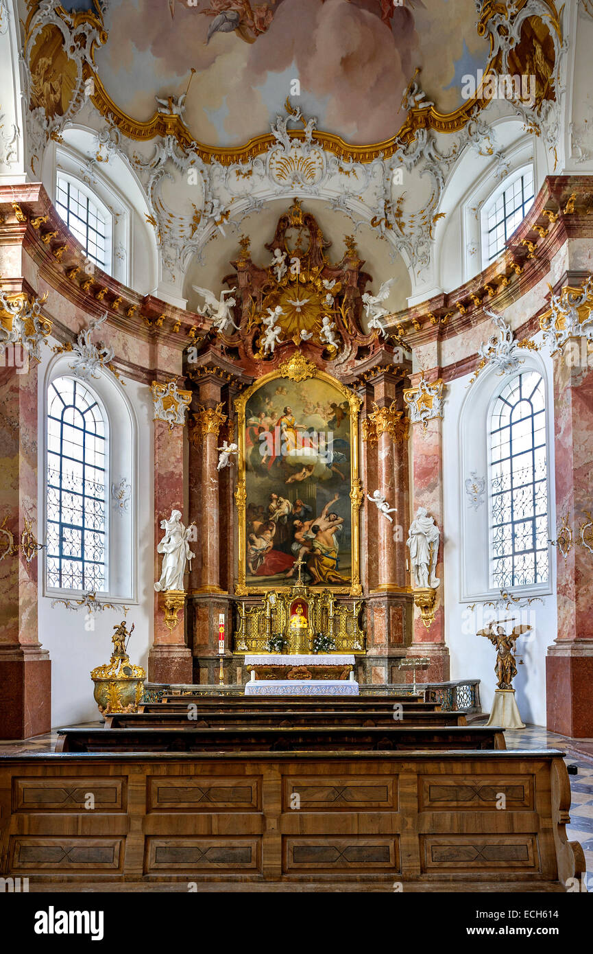 Interior in Rococo style, high altar, Chapel of Anastasia, Benediktbeuern Benedictine monastery, Benediktbeuern, Upper Bavaria Stock Photo