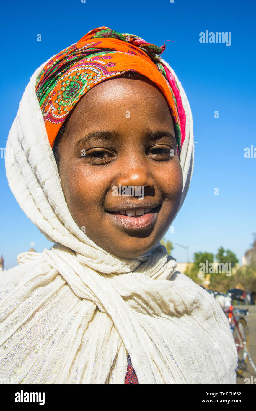 Orthodox girl dressed for the Easter ceremony, Asmara, Eritrea Stock Photo