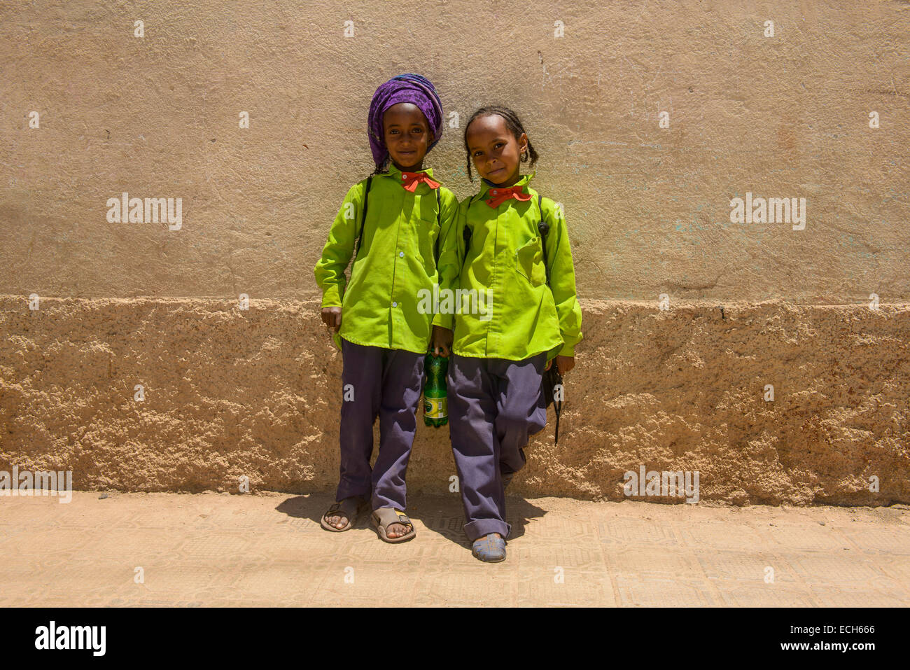 School girls wearing school uniforms, Asmara, Eritrea Stock Photo
