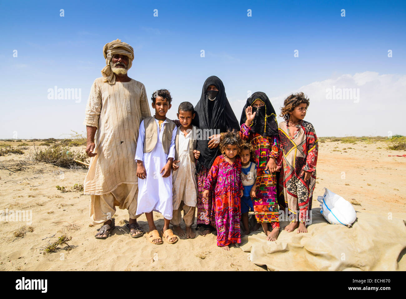 Rashaida family in the desert around Massaua, Eritrea Stock Photo
