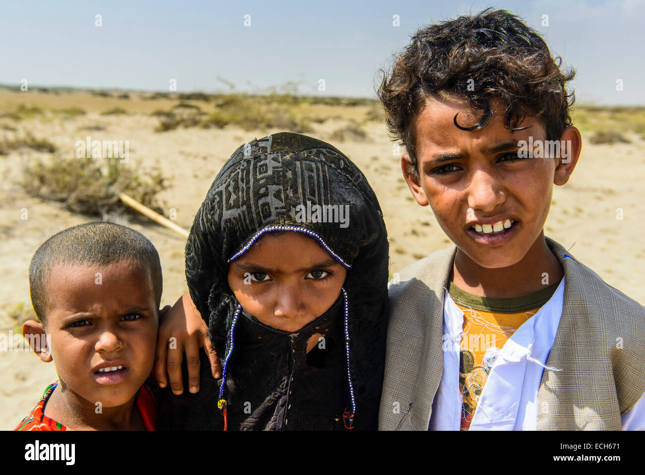Rashaida children in the desert around Massaua, Eritrea Stock Photo