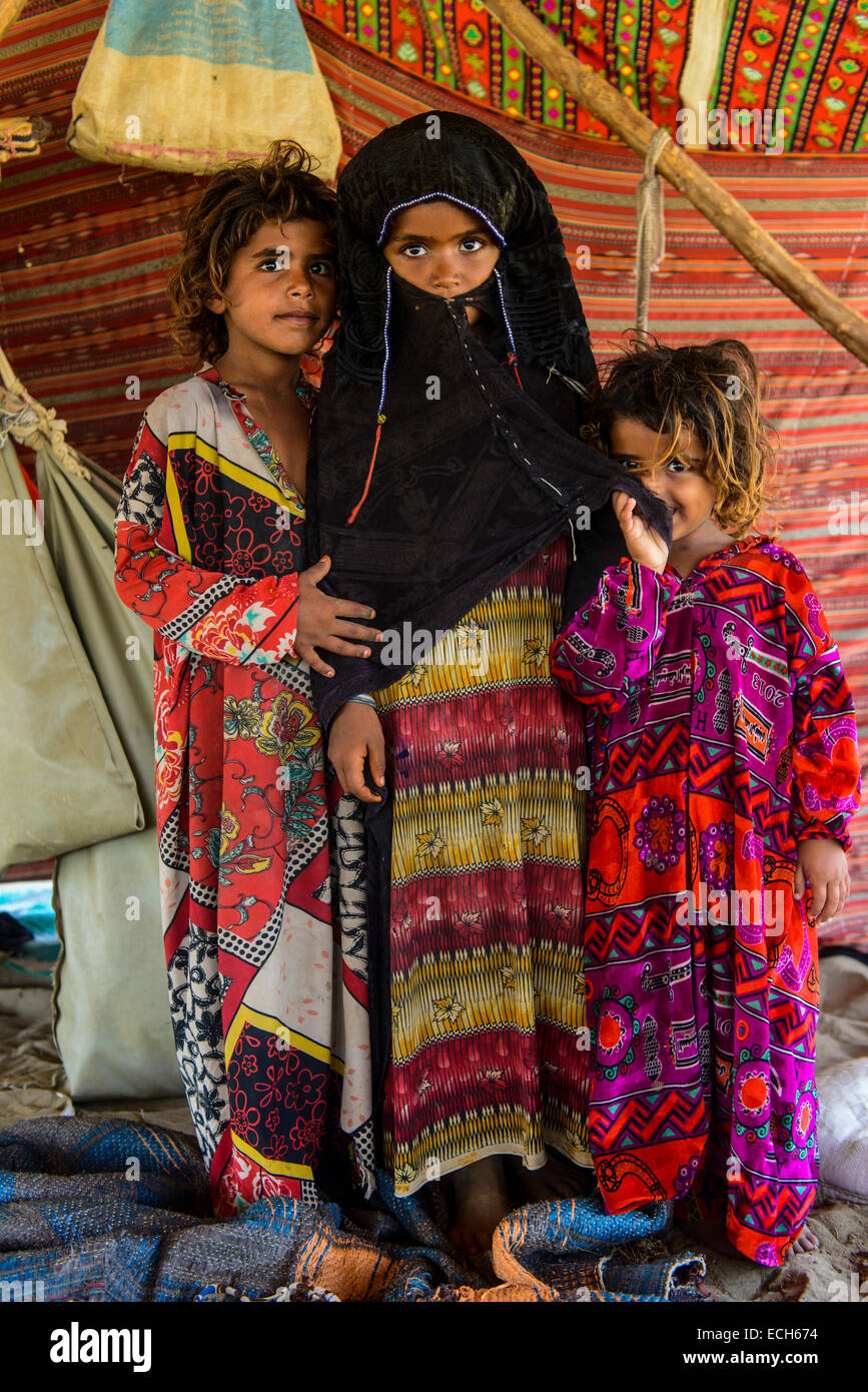 Rashaida children in their tent in the desert around Massaua, Eritrea Stock Photo