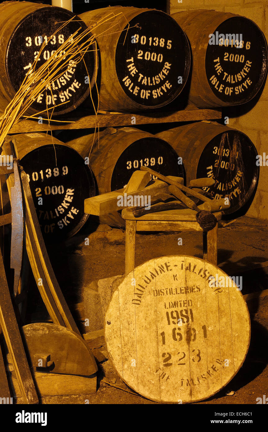 Talisker distillery, single malt whisky, Skye Island, Highlands region, Scotland, United Kingdom, Europe Stock Photo