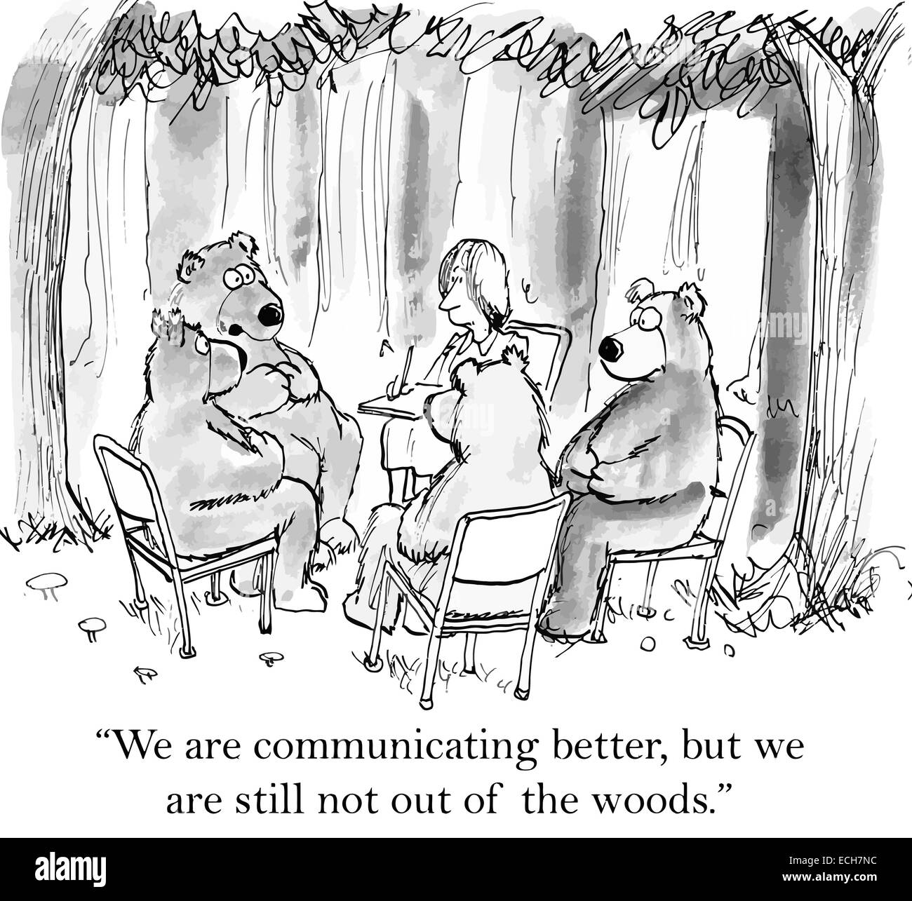 'We are communicating better, but we are still not out of the woods.' Stock Vector