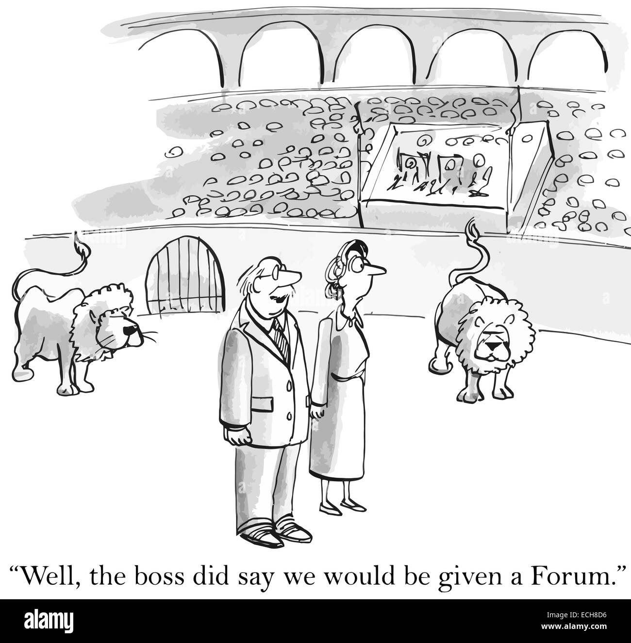 'Well, the boss did say we would be given a forum.' Stock Vector