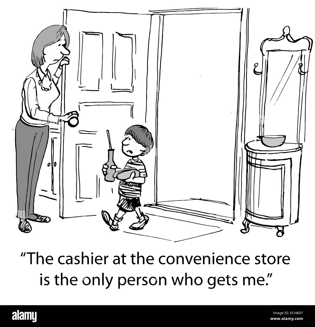 'The cashier at the convenience store is the only person who gets me.' Stock Vector