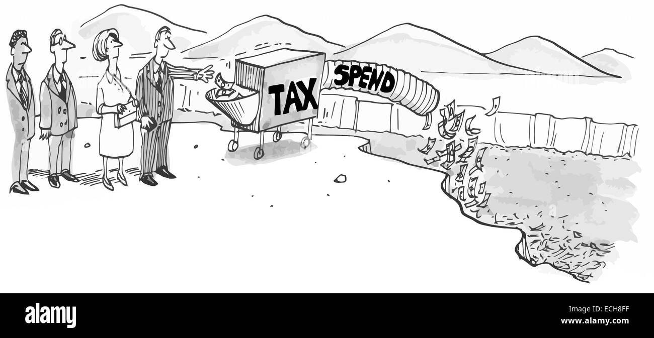 The government taxes the people and spends their money, which goes into a big hole. Stock Vector