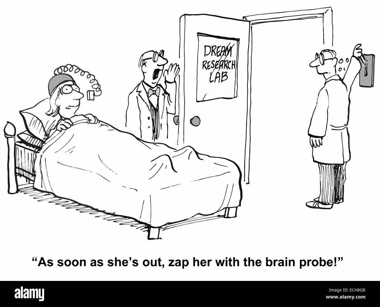'As soon as she's out, zap her with the brain probe.' Stock Vector