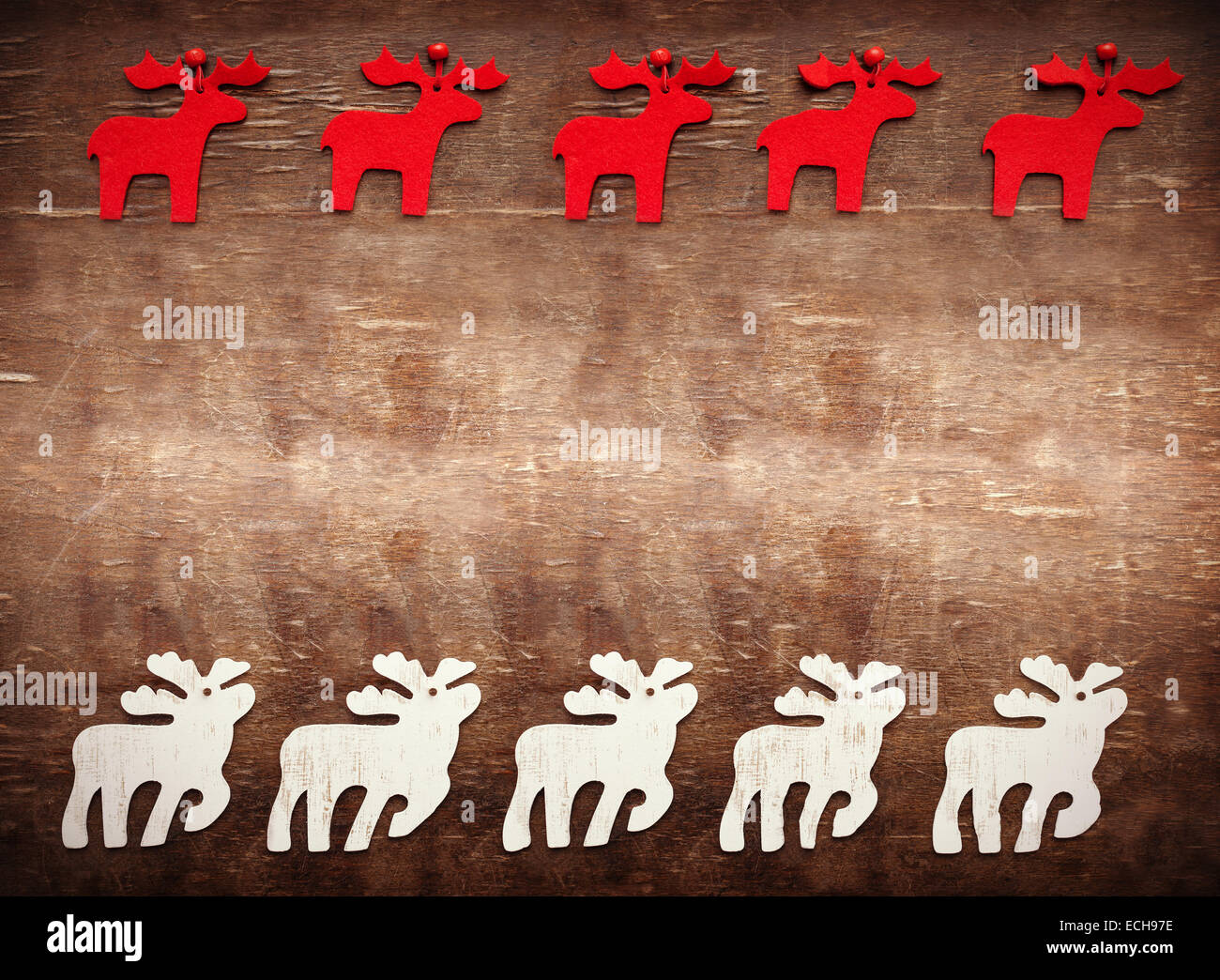 Vintage Christmas background, moose on wooden background Stock Photo