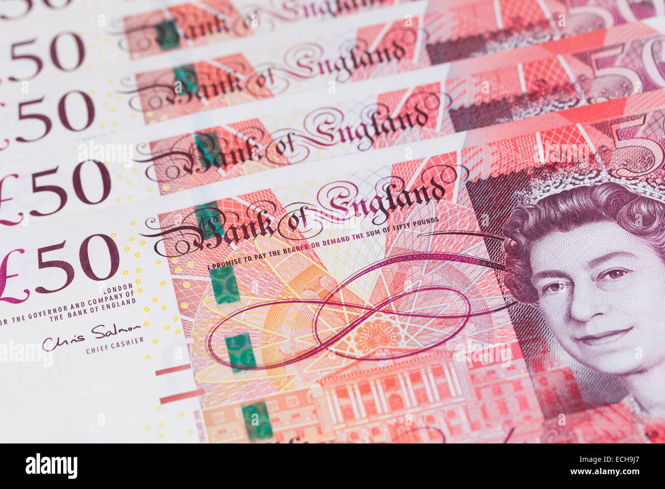 British fifty pound notes Stock Photo