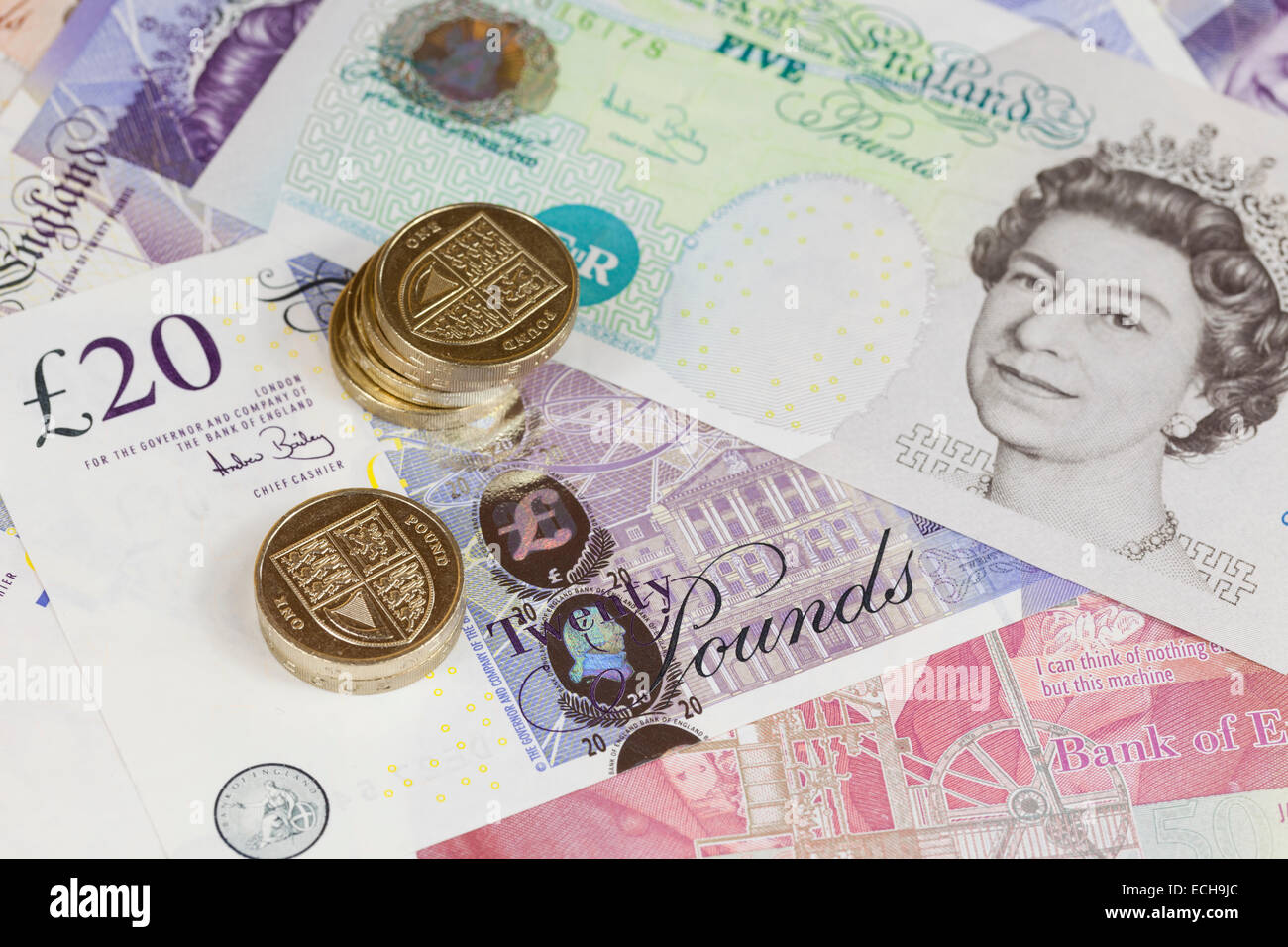English banknotes and coins Stock Photo