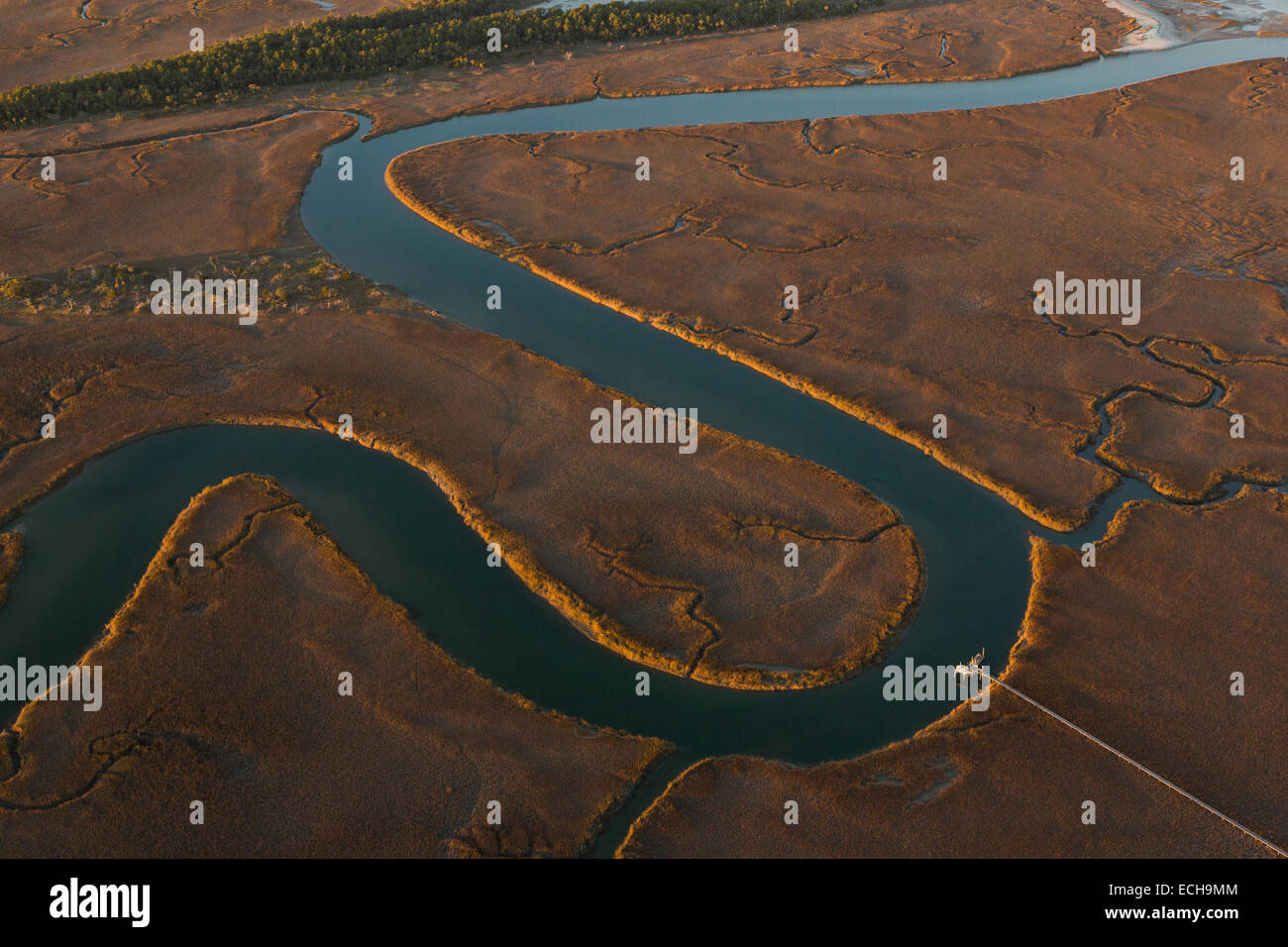 Aerial view of the tidal marsh behind the Isle of Palms in Charleston