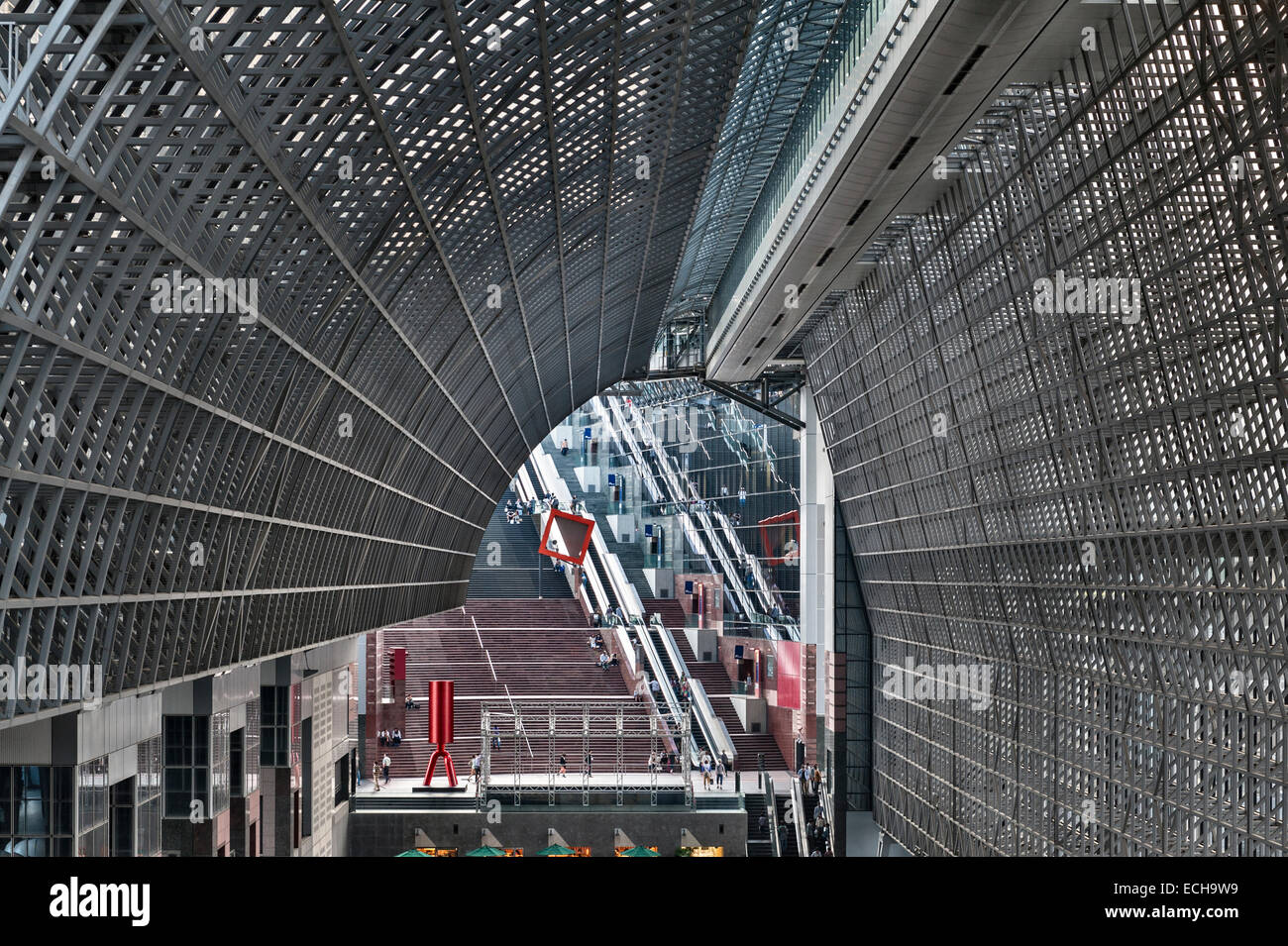 The enormous interior of Kyoto Station, Japan. A huge futurist building designed by Hiroshi Hara, it opened in 1997 Stock Photo