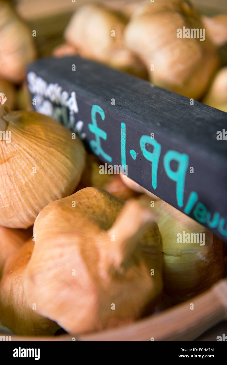 Smoked garlic bulbs in an organic supermarket UK Stock Photo Alamy