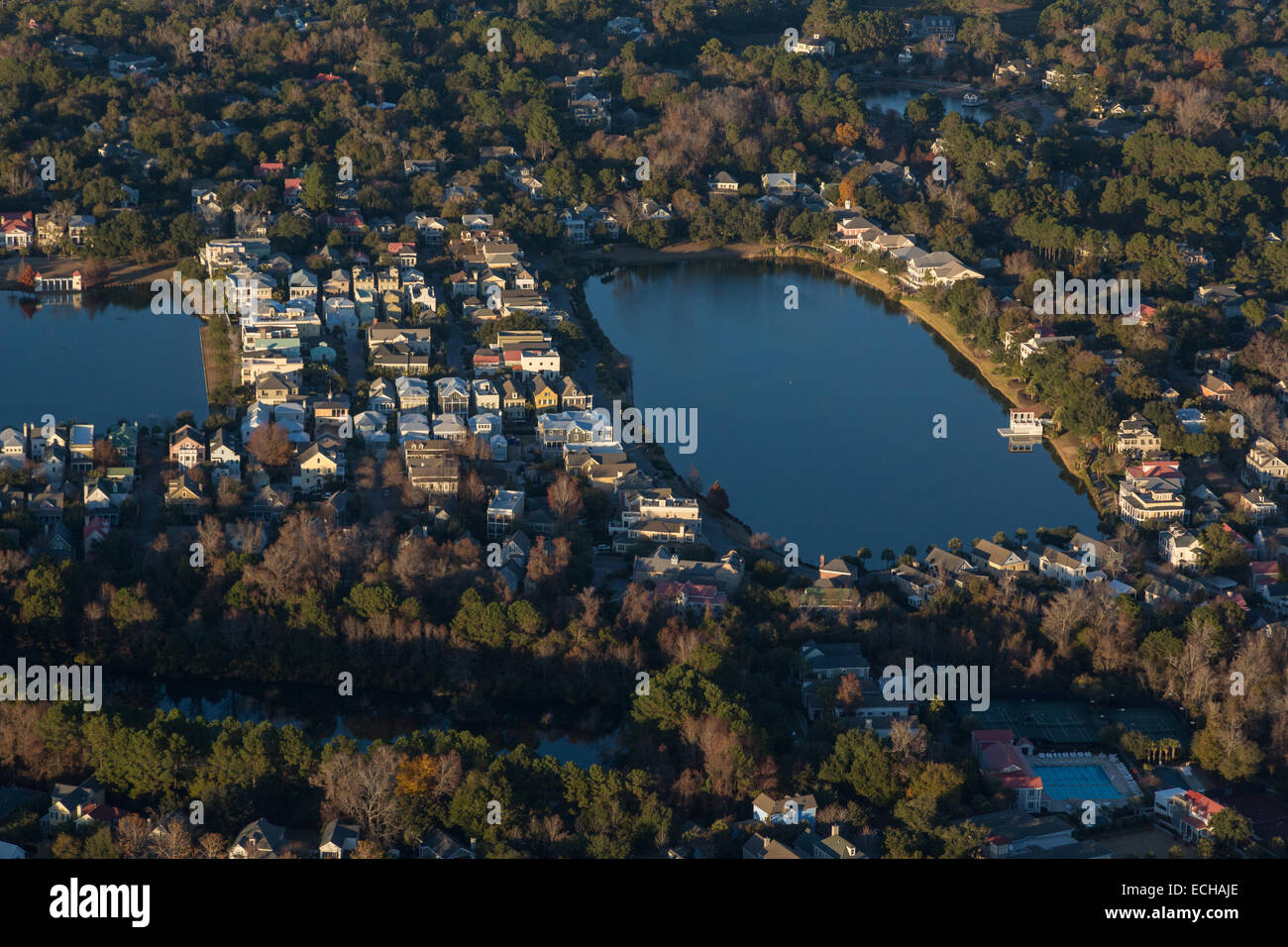 Aerial view of the I'on housing development in Mt Pleasant, SC Stock Photo