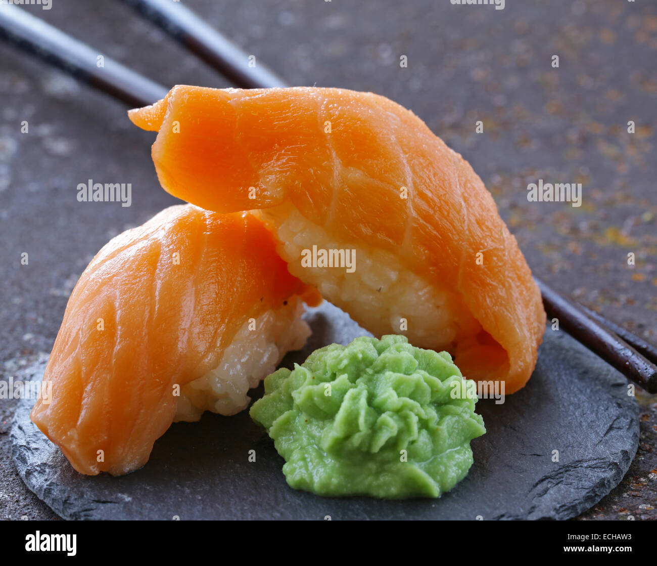 sushi with salmon - traditional Japanese food Stock Photo - Alamy