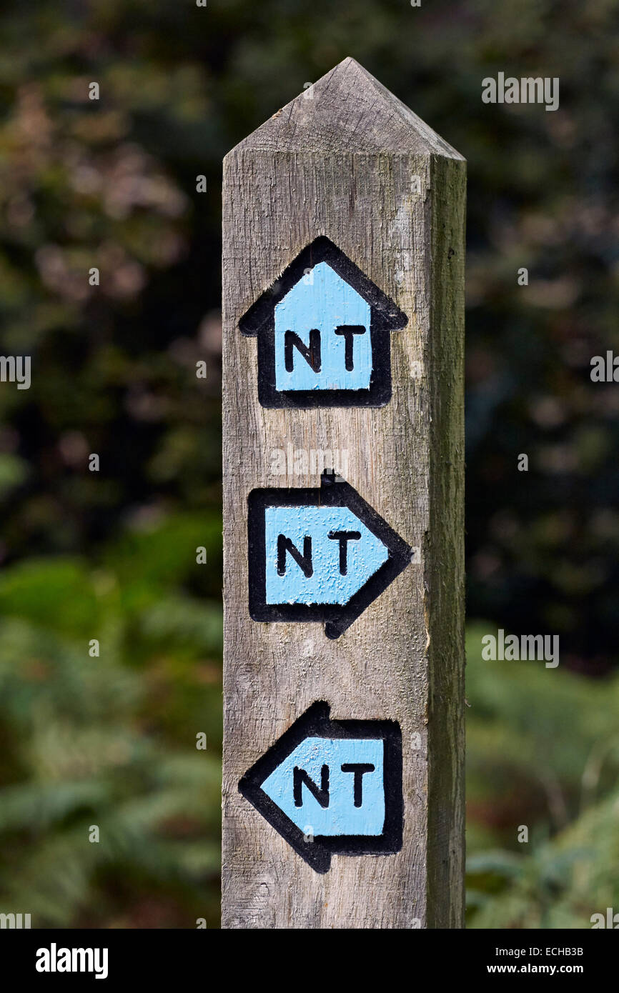 National Trust bridleway direction post. Bookham Common, Surrey, England. Stock Photo