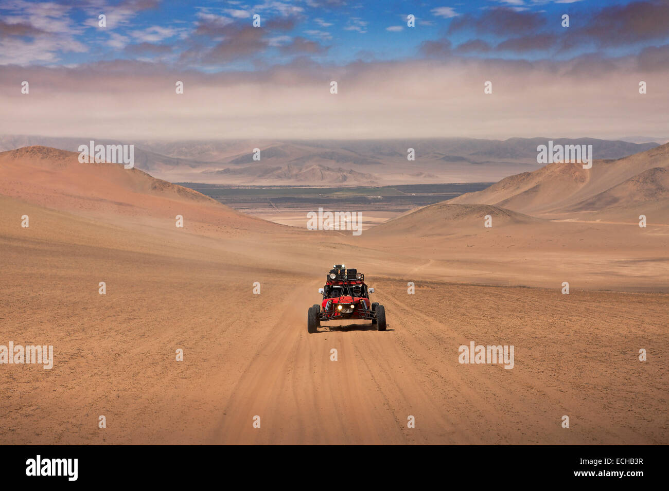 Baja 1000 race car of 'The Gentleman Driver' company in the Atacama Desert. Chile. Stock Photo