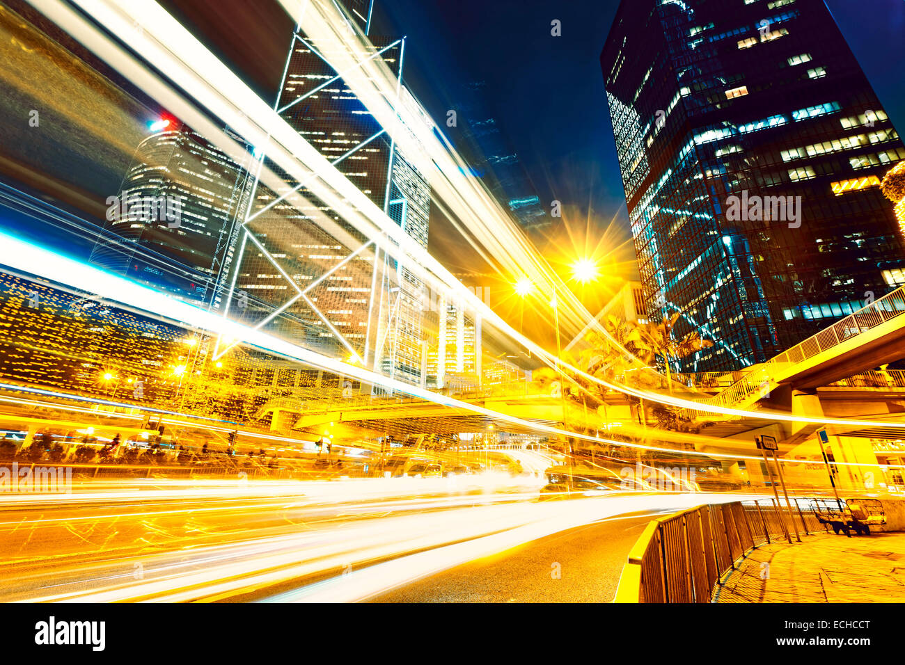 traffic in city at night, hong kong downtown Stock Photo - Alamy