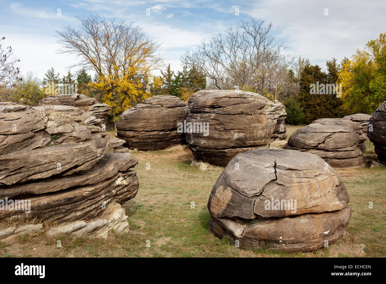 Huge sandstone concretions comprise Rock City, near Minneapolis, Kansas, USA Stock Photo