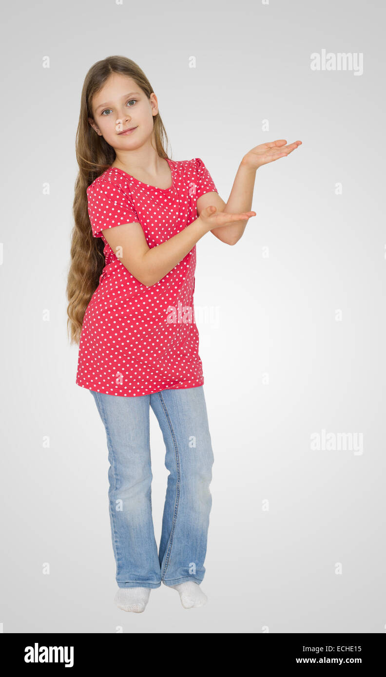 A girl pointing at something Stock Photo
