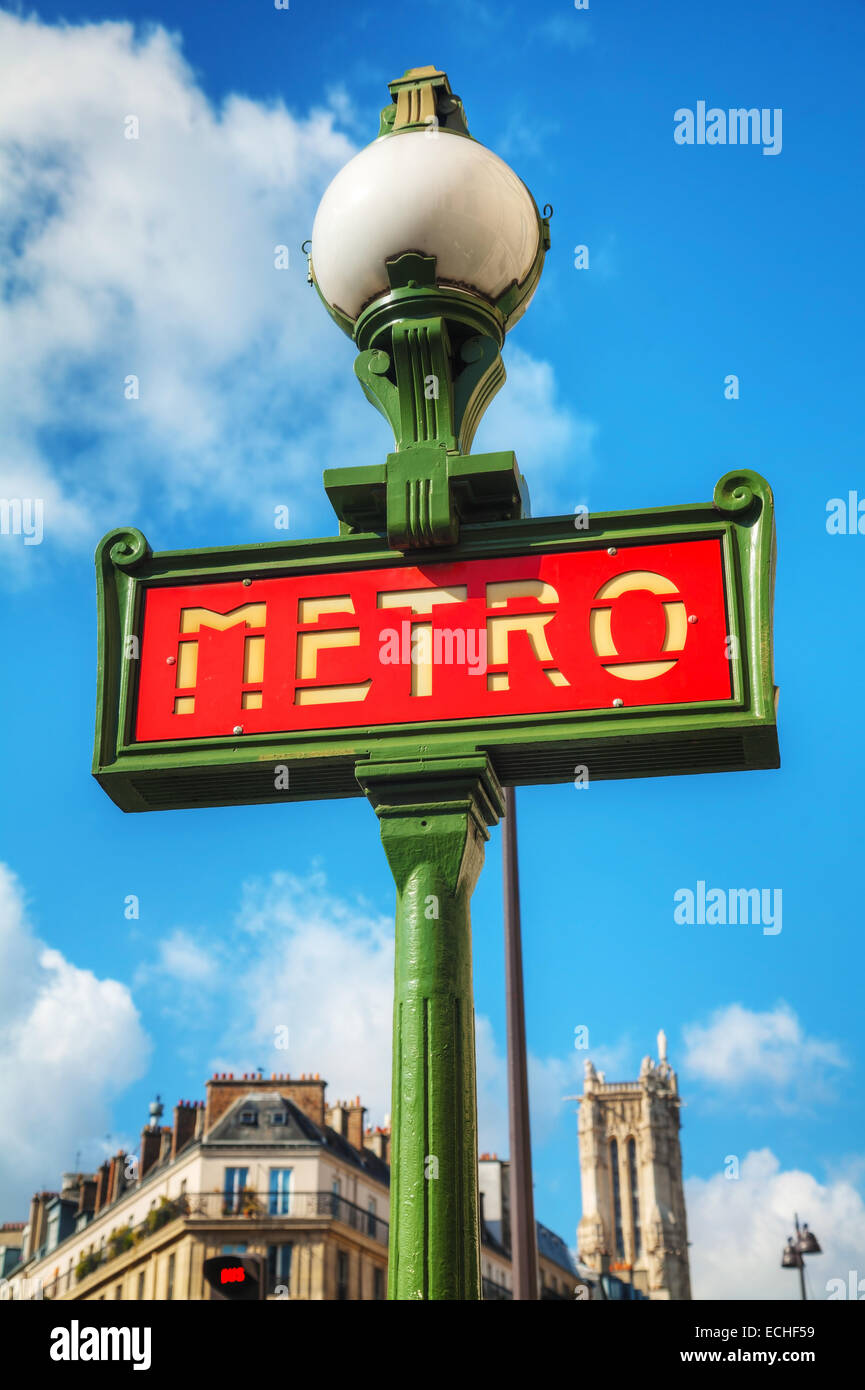 A pole with metro sign in Paris, France Stock Photo