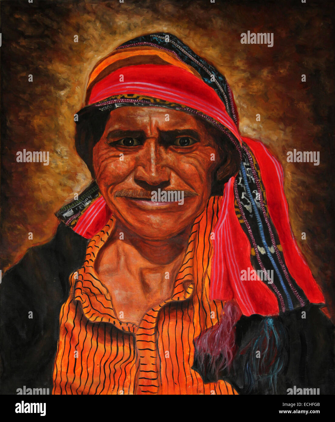 Guatemala Oil Painting Showing Indigenous Indian Man Stock Photo