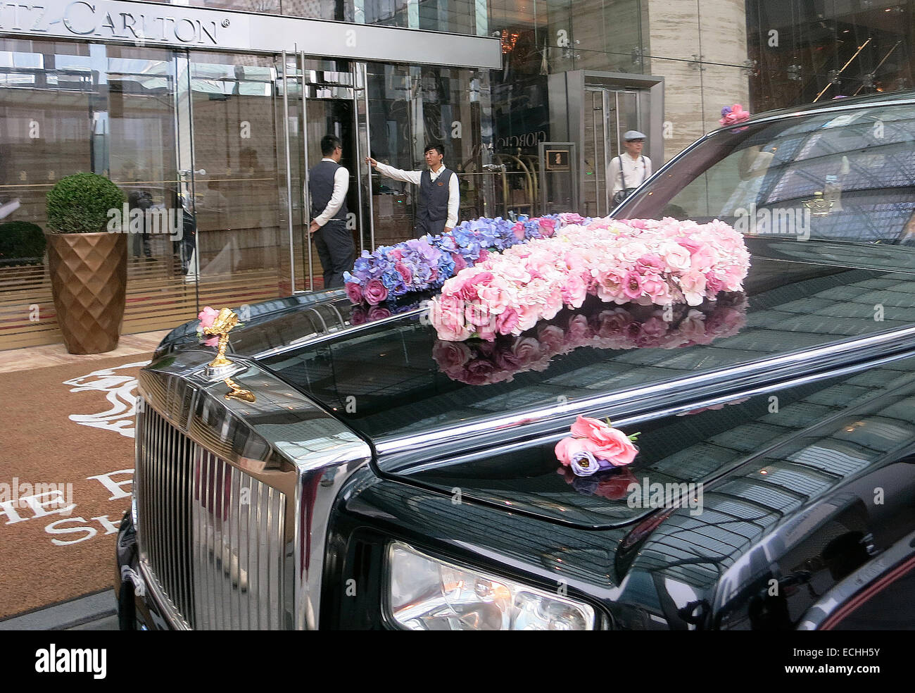 Rolls Royce  car before The Ritz Carlton palace hotel Pudong Shanghai China Stock Photo