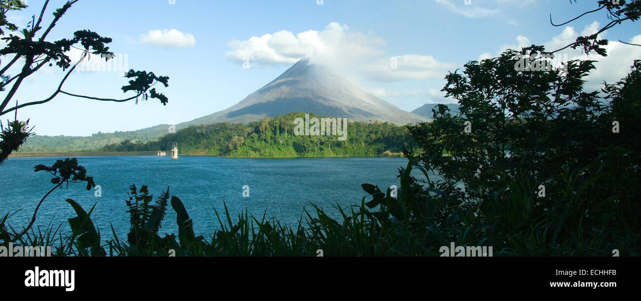 Panoramic scenic view of Arenal volcano on island of Costa Rica. Stock Photo