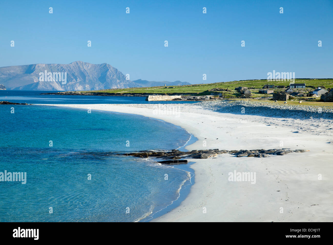 Pristine white sand beach on Inishkea South Island, County Mayo, Ireland. Stock Photo