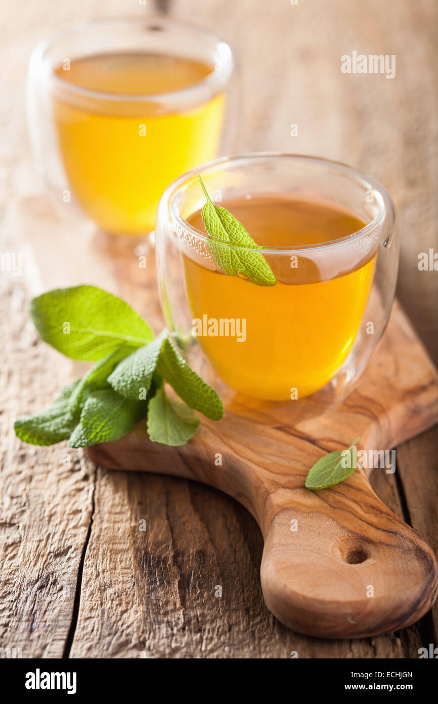 herbal sage tea with green leaves in glass cups Stock Photo Alamy