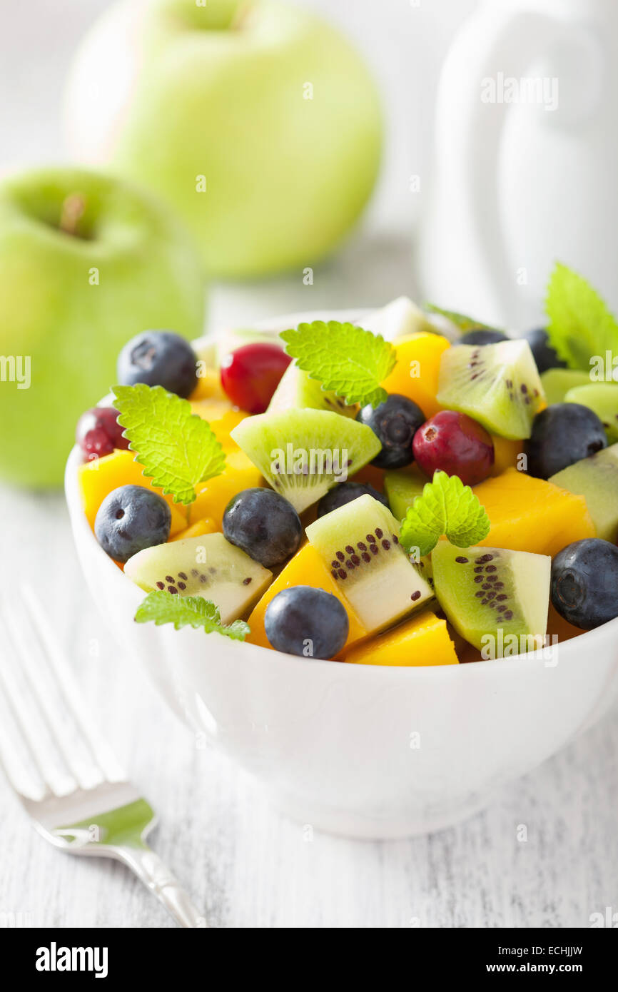 fruit salad with mango kiwi blueberry for breakfast Stock Photo - Alamy