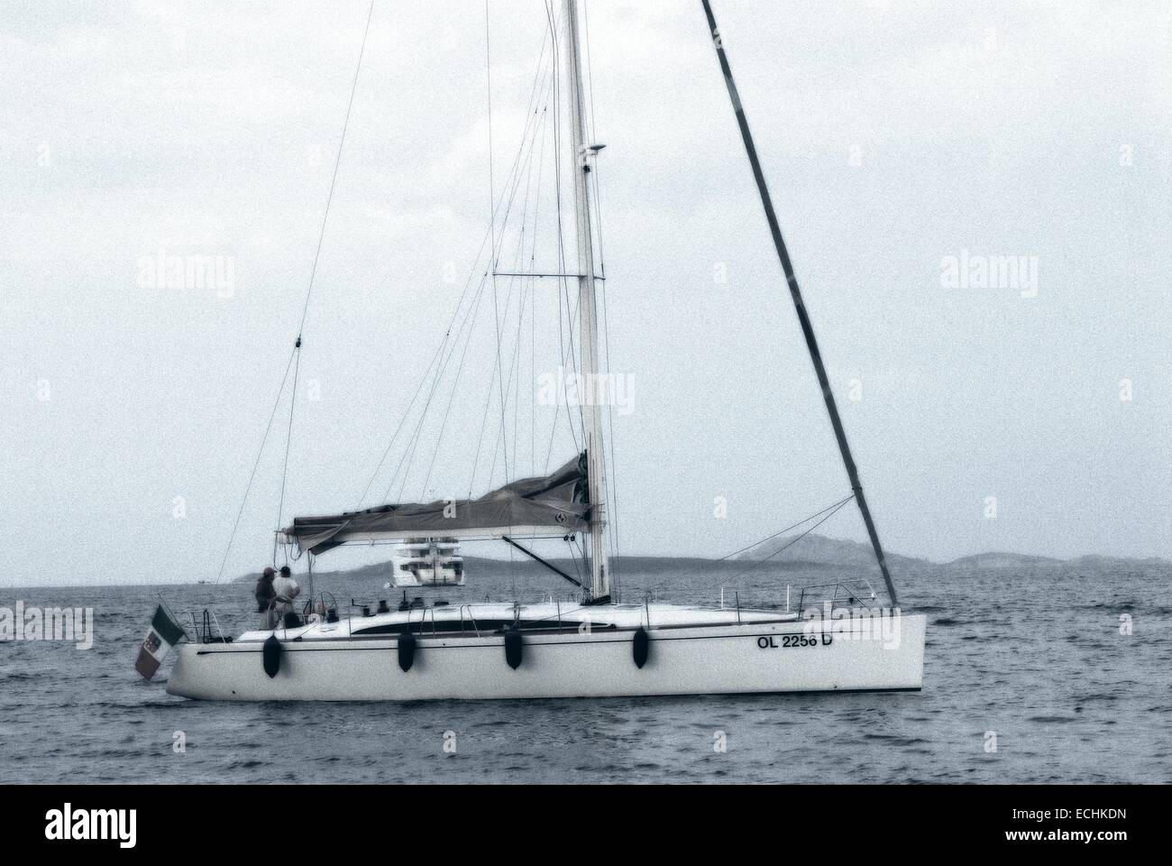 Sailboat in the sea without wind Stock Photo Alamy