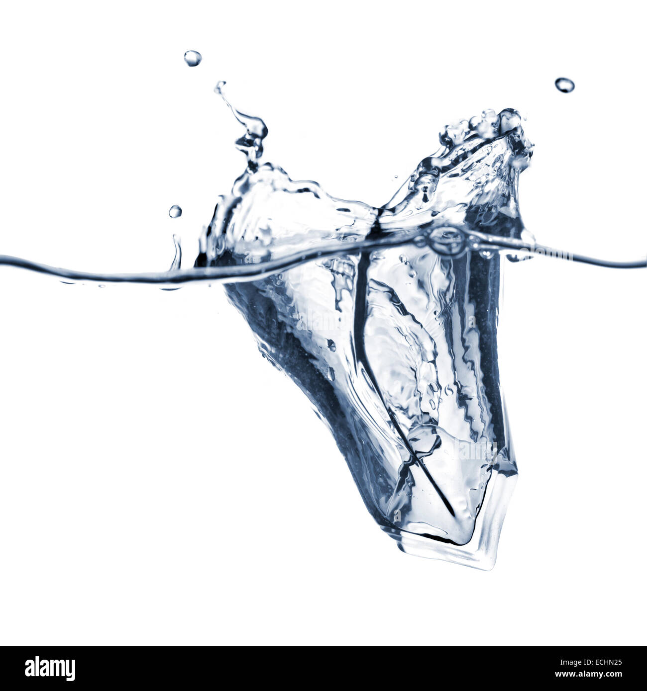 ice cube dropped into water with splash isolated on white Stock Photo ...