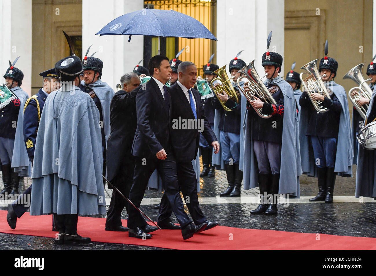 Rome, Italy. 15th Dec, 2014. Italian Prime Minister Matteo Renzi holds a welcoming ceremony for the visiting Israeli Prime Minister Benjamin Netanyahu in Rome, Italy, on Dec. 15, 2014. Credit:  Danilo Tacconi/Xinhua/Alamy Live News Stock Photo