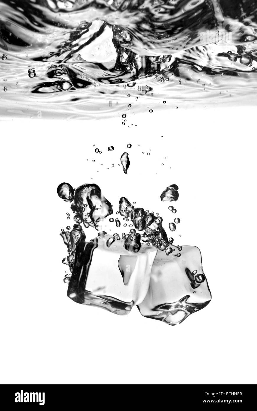 ice cubes dropped into water with splash isolated on white Stock Photo ...