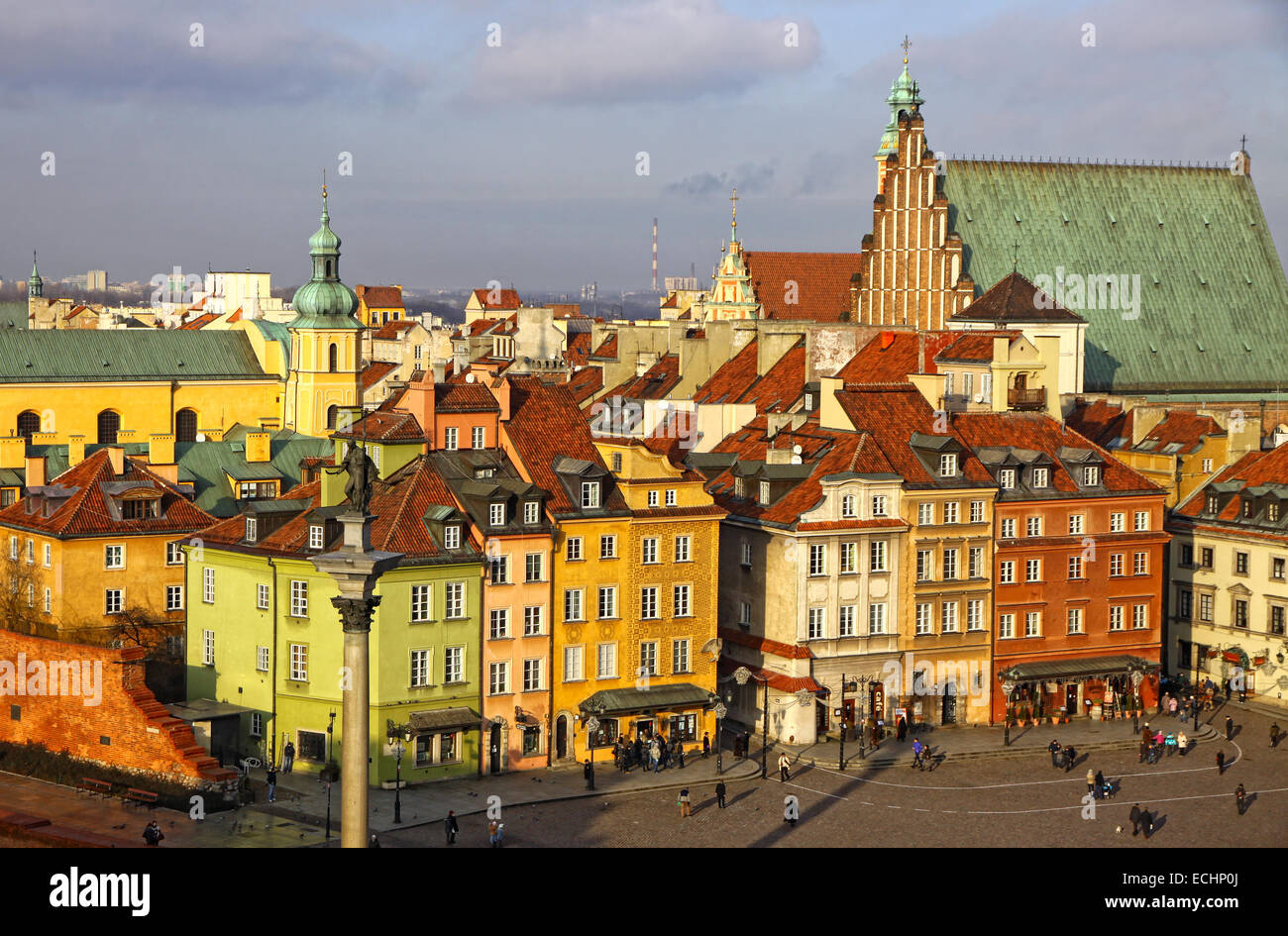 Buildings at Old Town Square (Plac Zamkowy) in Warsaw, Poland Stock Photo