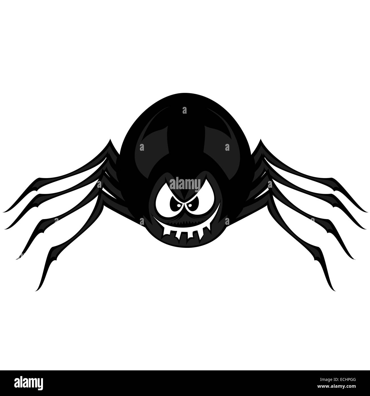 Funny freaky spider - a black cartoon spider smiles and snarls with angry eyes Stock Photo