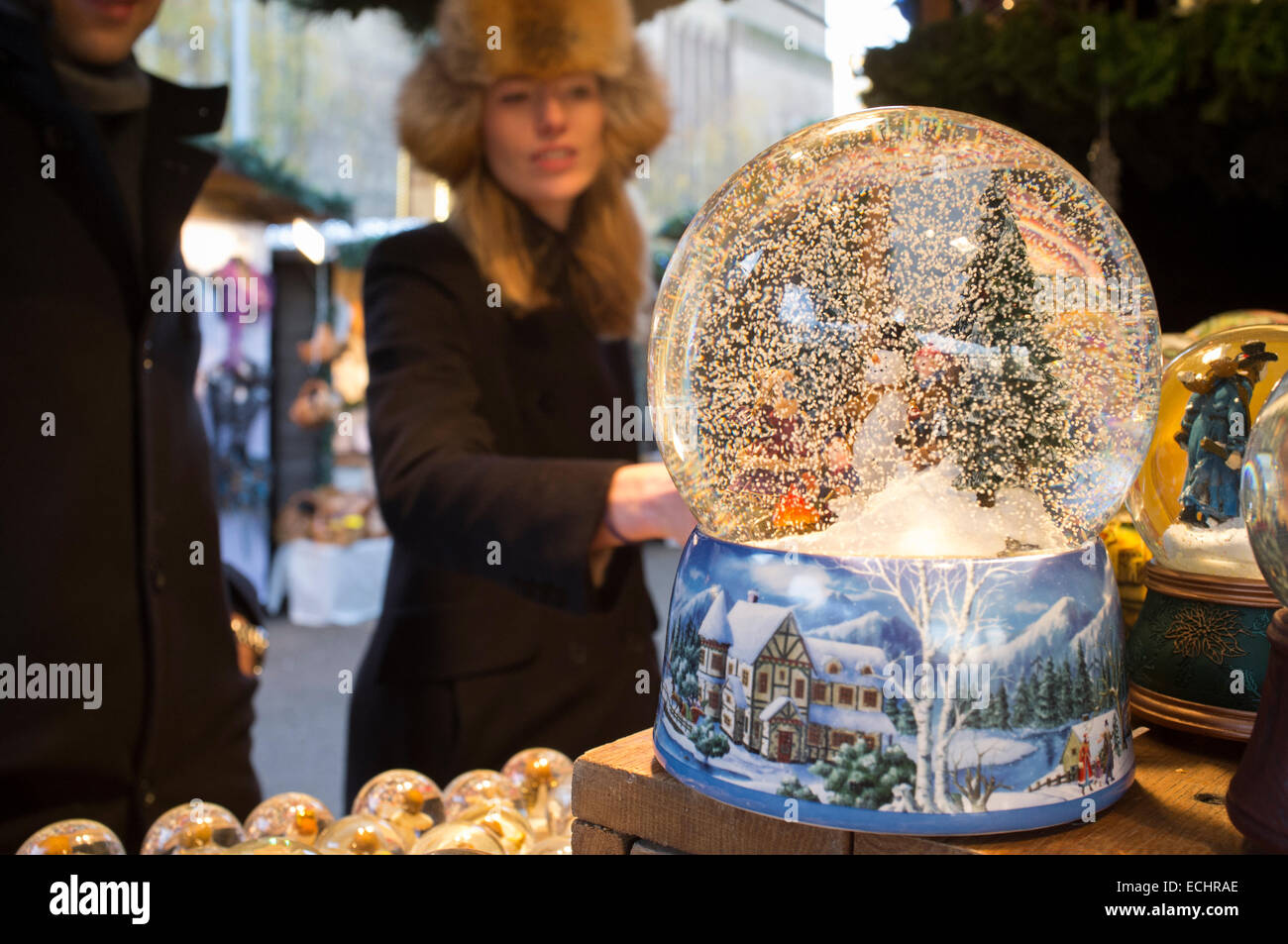 Snow Globes for sale at London's Christmas market at the Tate Modern on