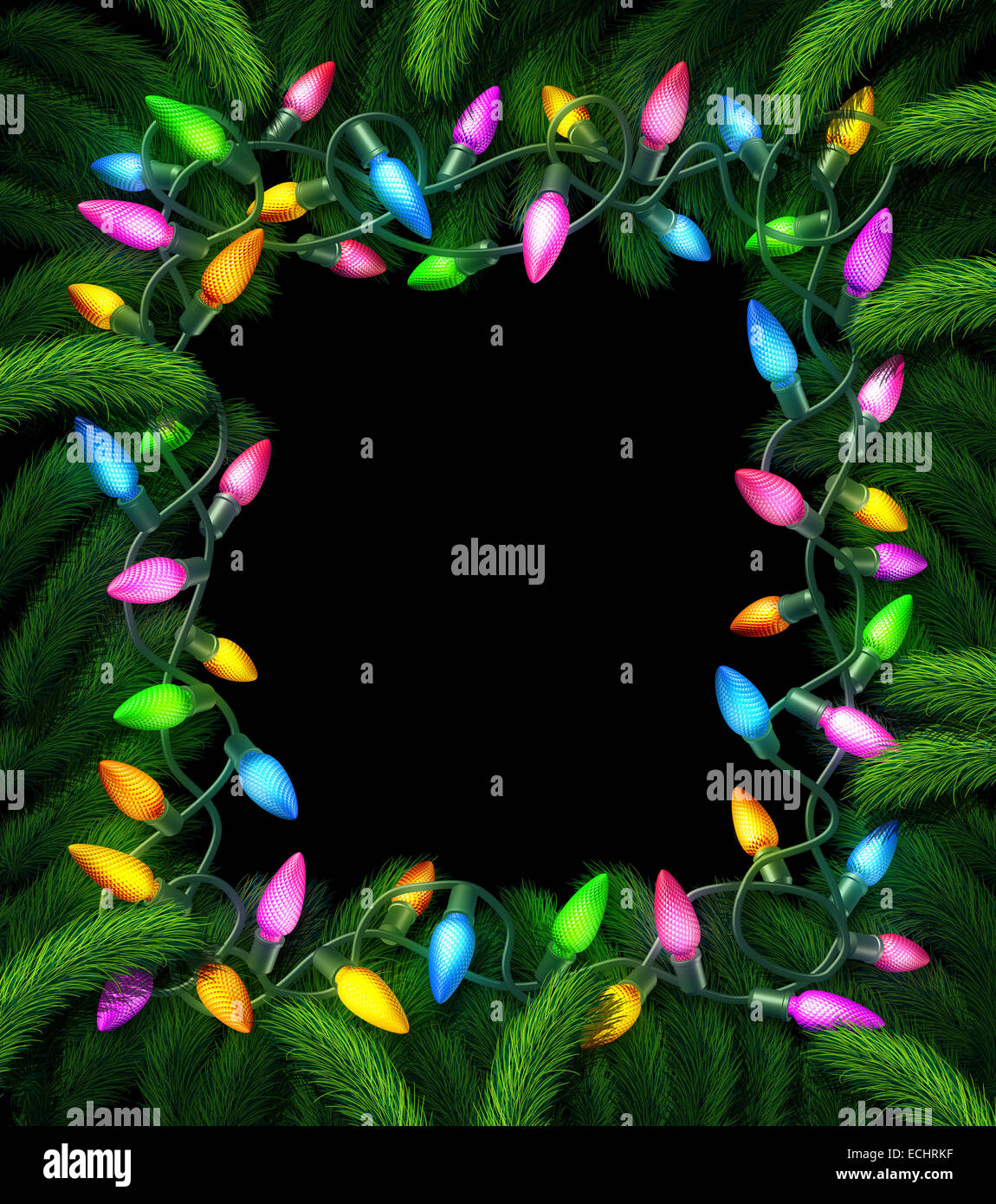 Holiday lights frame and new year christmas decoration on a black