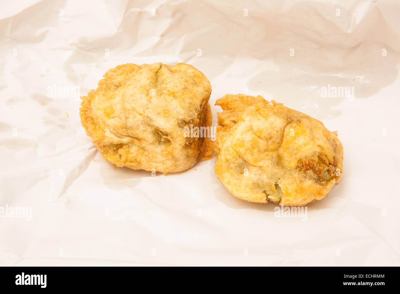 Deep fried Pea fritters or balls fresh from the fish and chip shop