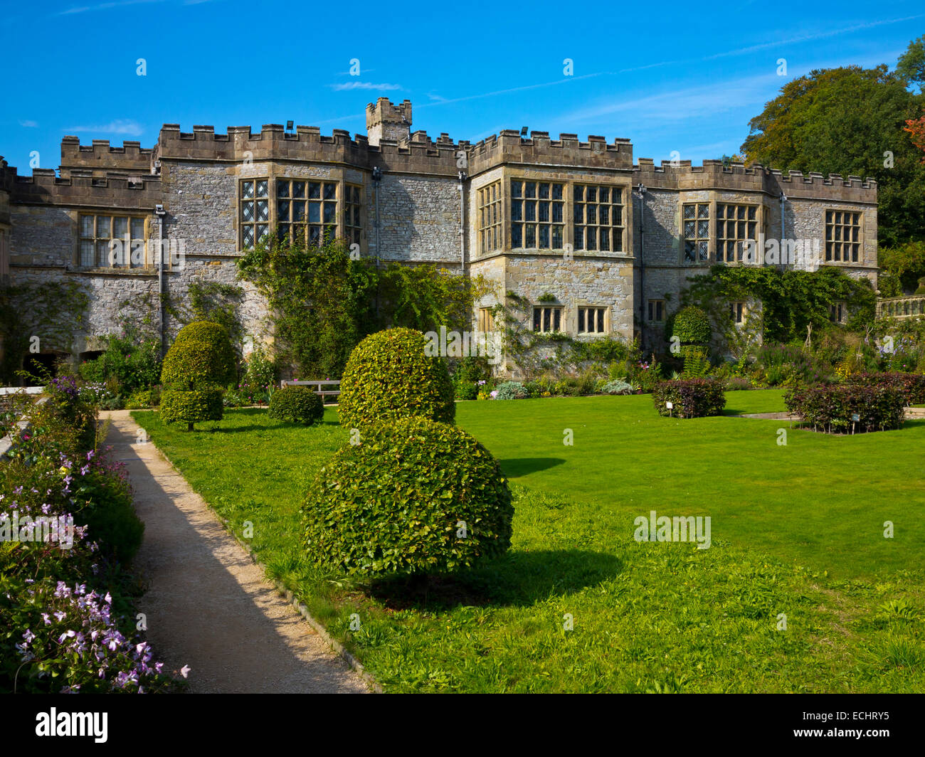 Haddon Hall near Bakewell in the Peak District Derbyshire Dales England UK a medieval house owned by the Duke of Rutland Stock Photo